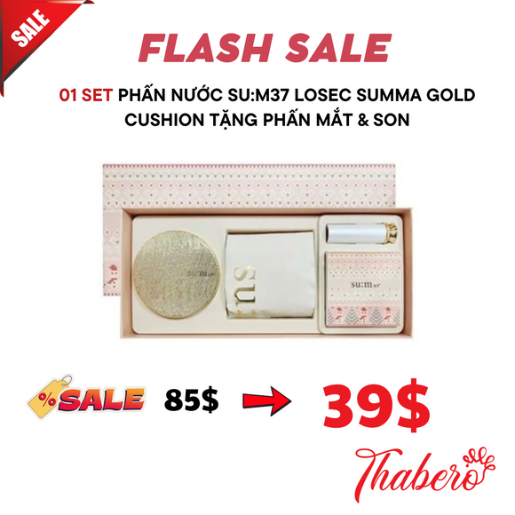 Set phấn nước Su:m37 Losec Summa Gold Cushion tặng phấn mắt & son