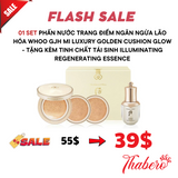 Set Phấn nước trang điểm ngăn ngừa lão hóa Whoo GJH Mi Luxury Golden Cushion Glow - Tặng kèm tinh chất tái sinh Illuminating Regenerating Essence