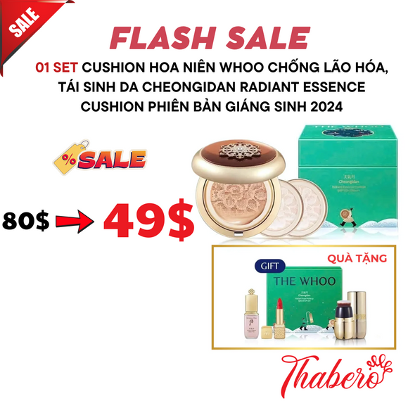 Set Cushion Hoa Niên Whoo chống lão hóa, tái sinh da Cheongidan Radiant Essence Cushion Phiên bản Giáng Sinh 2024