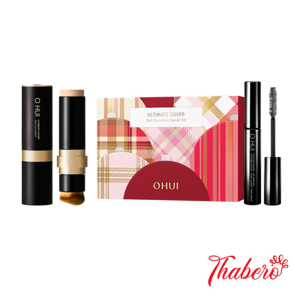 Set Kem Nền Dạng Thỏi Căng Bóng, Che Khuyết Điểm OHUI Ultimate Cover Stick Foundation - Tặng Kèm Mascara Cong & Dài Mi