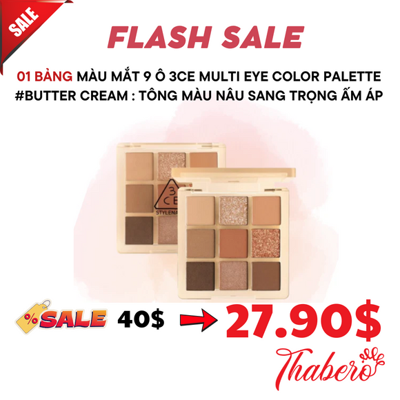 Bảng Màu Mắt 9 Ô 3CE Multi Eye Color Palette #Butter Cream : Tông màu nâu sang trọng ấm áp