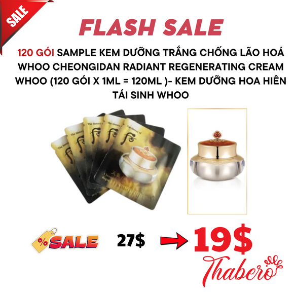 Sample kem dưỡng  trắng  chống lão hoá Whoo Cheongidan Radiant Regenerating Cream Whoo (120 gói x 1ml = 120ml )- Kem dưỡng hoa hiên tái sinh Whoo