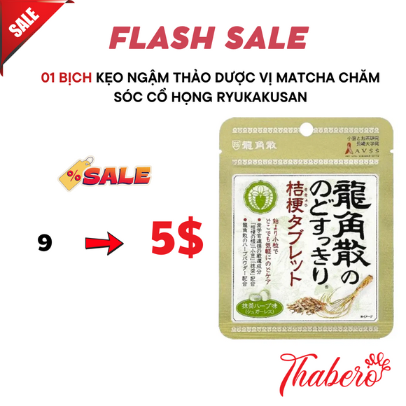 Kẹo ngậm thảo dược vị Matcha chăm sóc cổ họng Ryukakusan