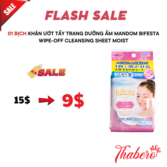 Khăn ướt tẩy trang dưỡng ẩm Mandom Bifesta Wipe-Off Cleansing Sheet Moist