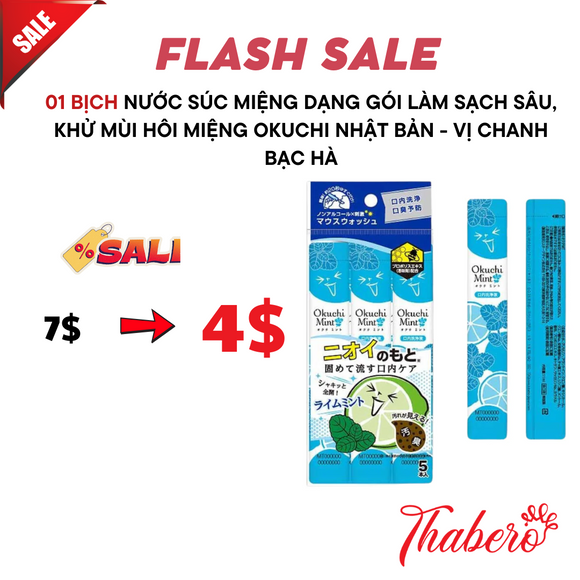 Nước súc miệng dạng gói làm sạch sâu, khử mùi hôi miệng Okuchi Nhật Bản - Vị chanh bạc hà