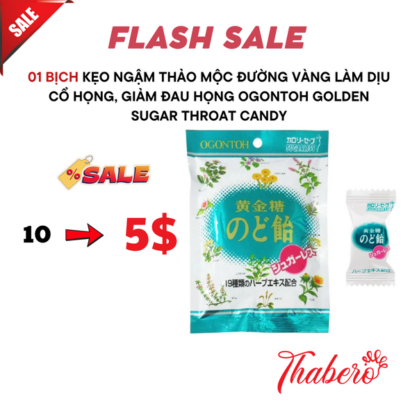 Kẹo ngậm thảo mộc đường vàng làm dịu cổ họng, giảm đau họng Ogontoh Golden Sugar Throat Candy