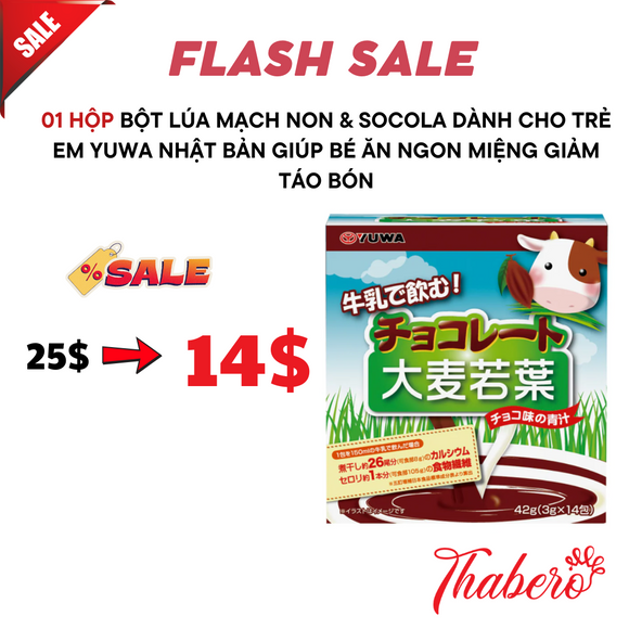 Bột lúa mạch non & Socola dành cho trẻ em Yuwa Nhật Bản giúp bé ăn ngon miệng giảm táo bón