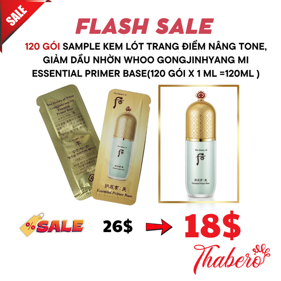 Sample Kem Lót Trang Điểm nâng tone, giảm dầu nhờn Whoo Gongjinhyang Mi Essential Primer Base(120 gói x 1 ml =120ml )